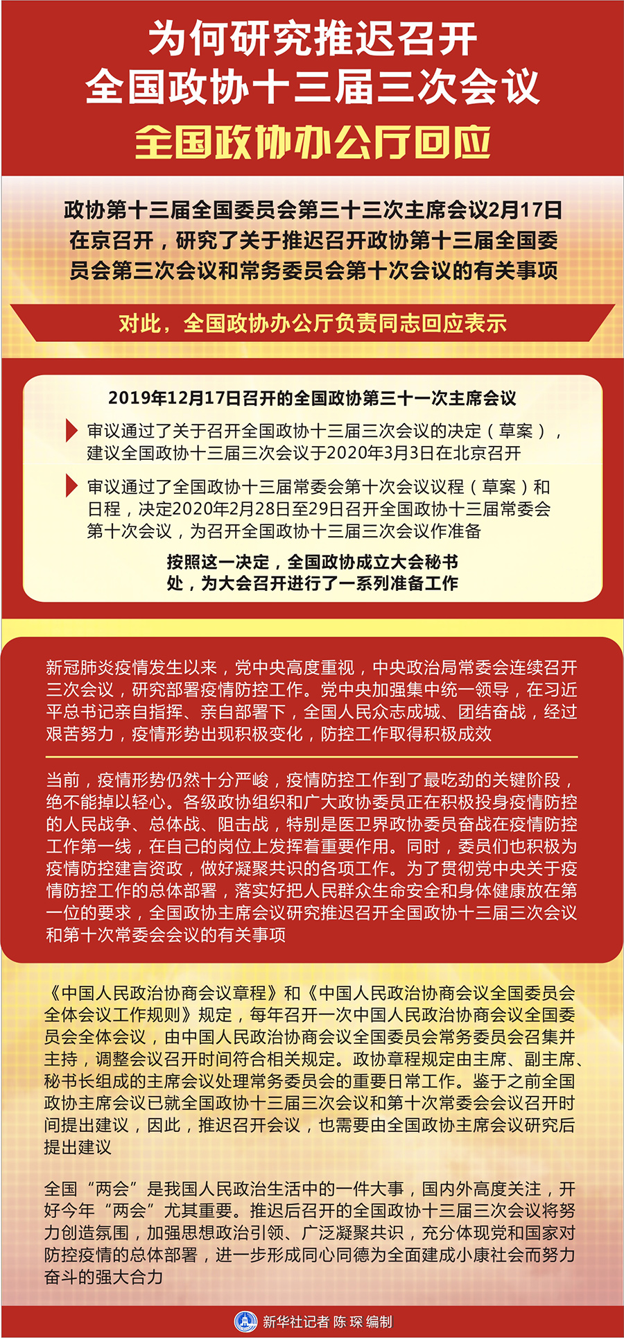 为何研究推迟召开全国政协十三届三次会议 全国政协办公厅回应