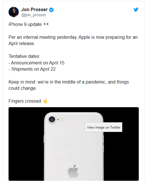 苹果知名爆料人：iPhone 9将在4月15日正式发布