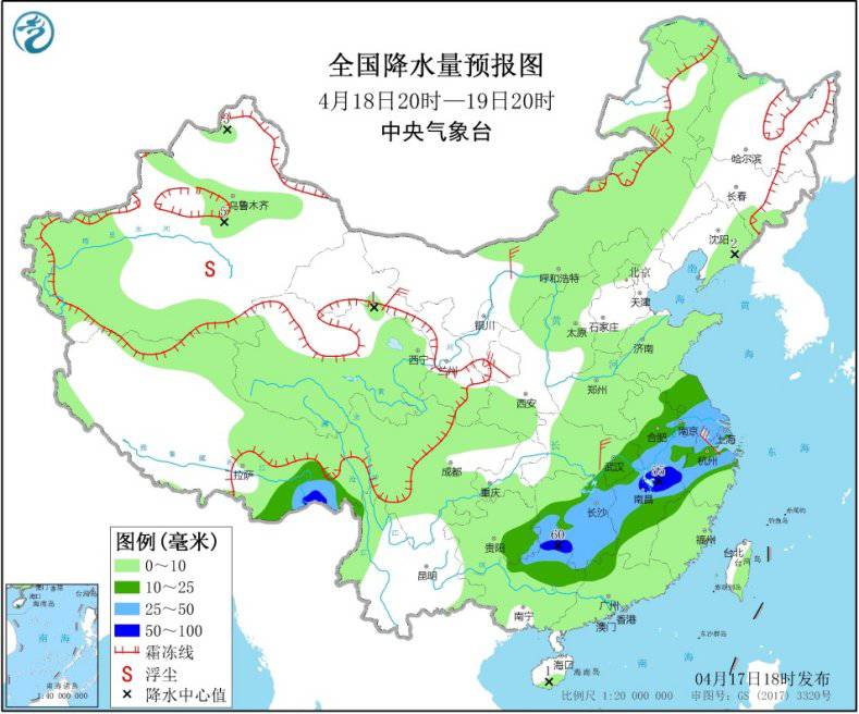 西南地区东部江南等地有降水北方将有大风