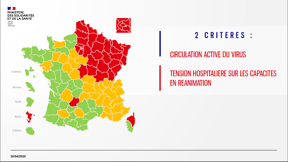 法国首次公布全国疫情地图：35.6%省份处于疫情红色状态