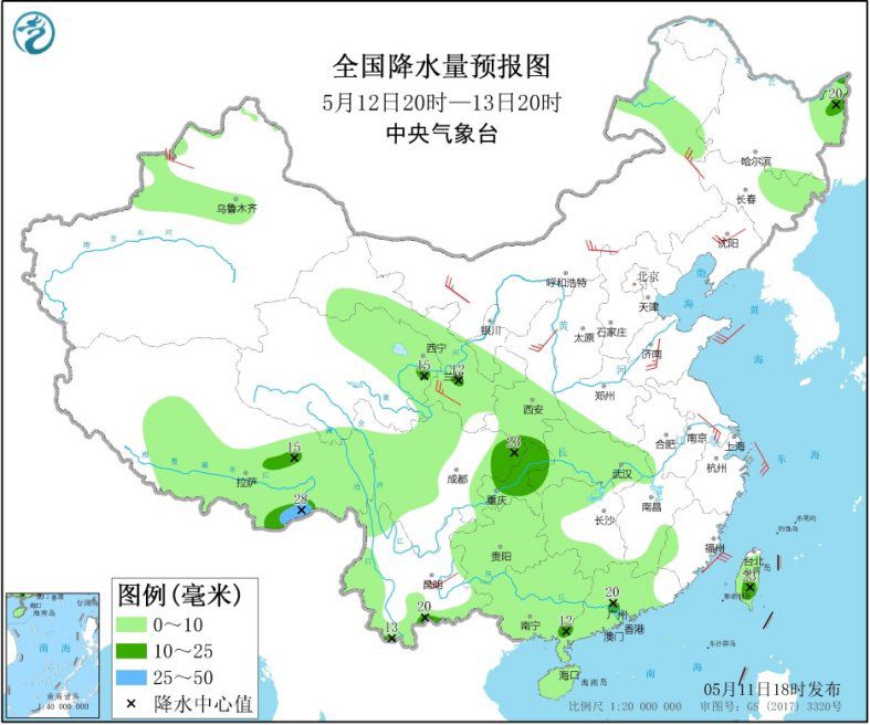 华南江南有降雨天气北方局地有大风和沙尘