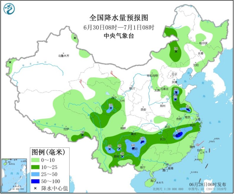 江汉东部黄淮江淮江南北部有强降雨西北地区东部华北多对流性天气