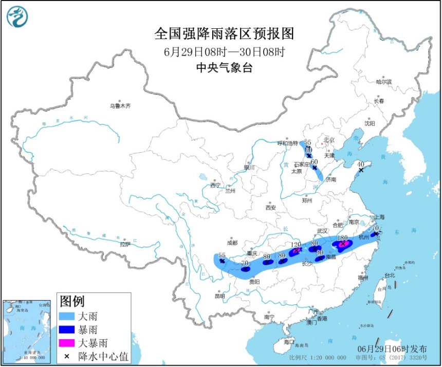 江西湖南局地有大暴雨内蒙古山西等地部分地区有雷暴大风或冰雹