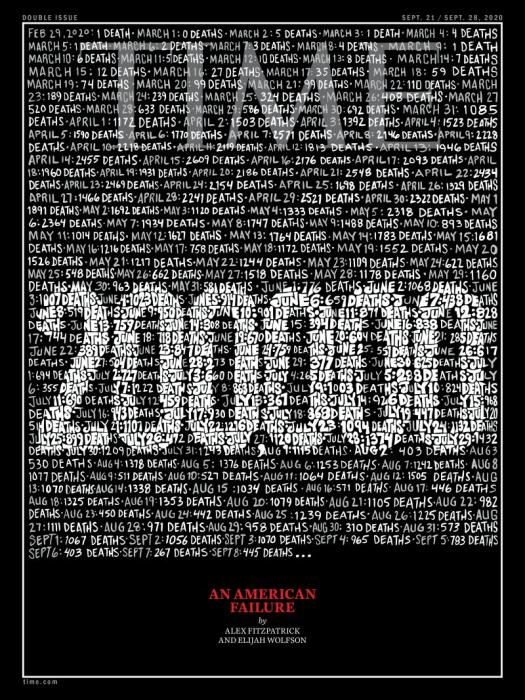 美新冠逝者近20万 《时代周刊》封面：美国式失败