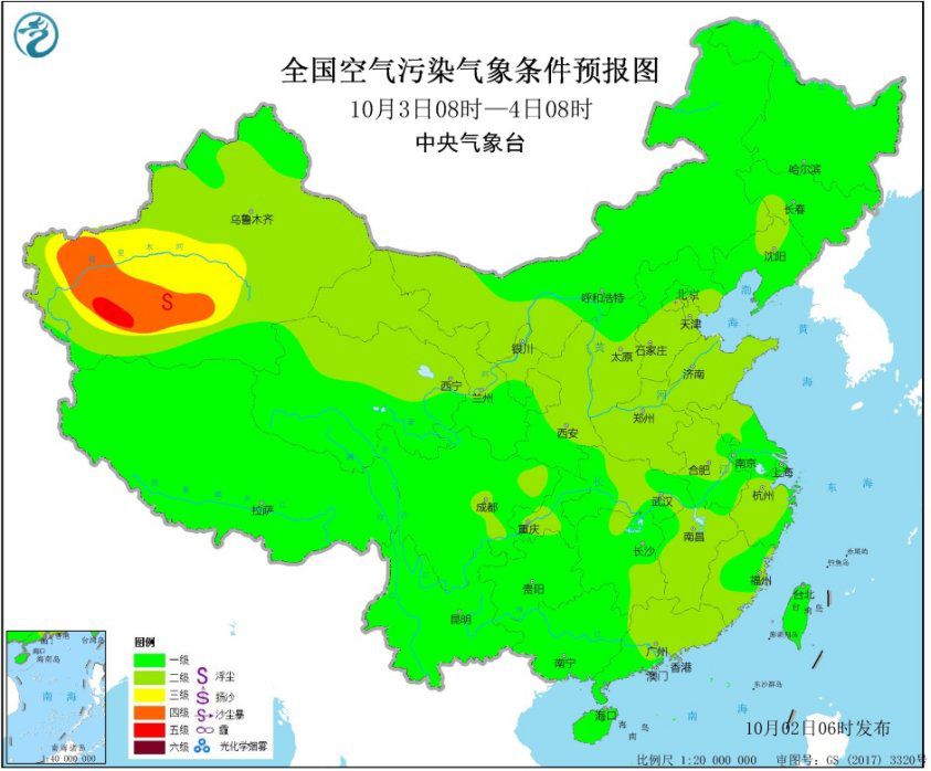 中东部地区大气污染扩散条件较好西北地区有沙尘