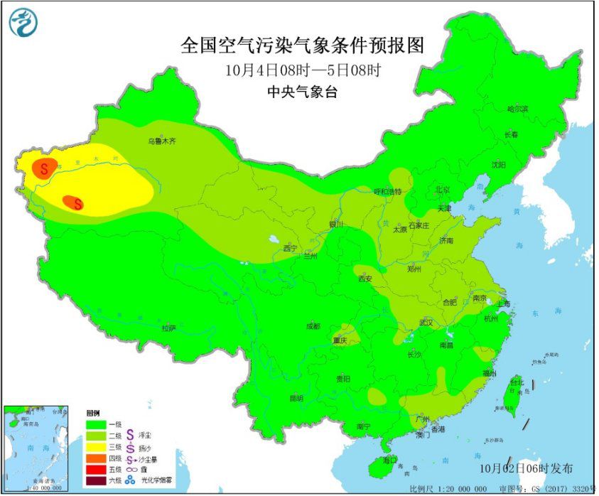 中东部地区大气污染扩散条件较好西北地区有沙尘