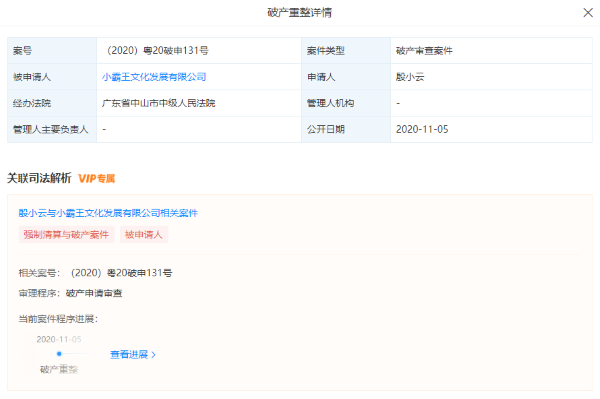 “小霸王”公司被申请破产重整 法定代表人已被限制高消费