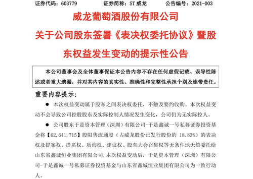 ST威龙2020年业绩预亏背后的“控制权之争”