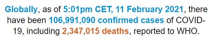 世卫组织：全球新冠肺炎确诊病例超1亿699万例