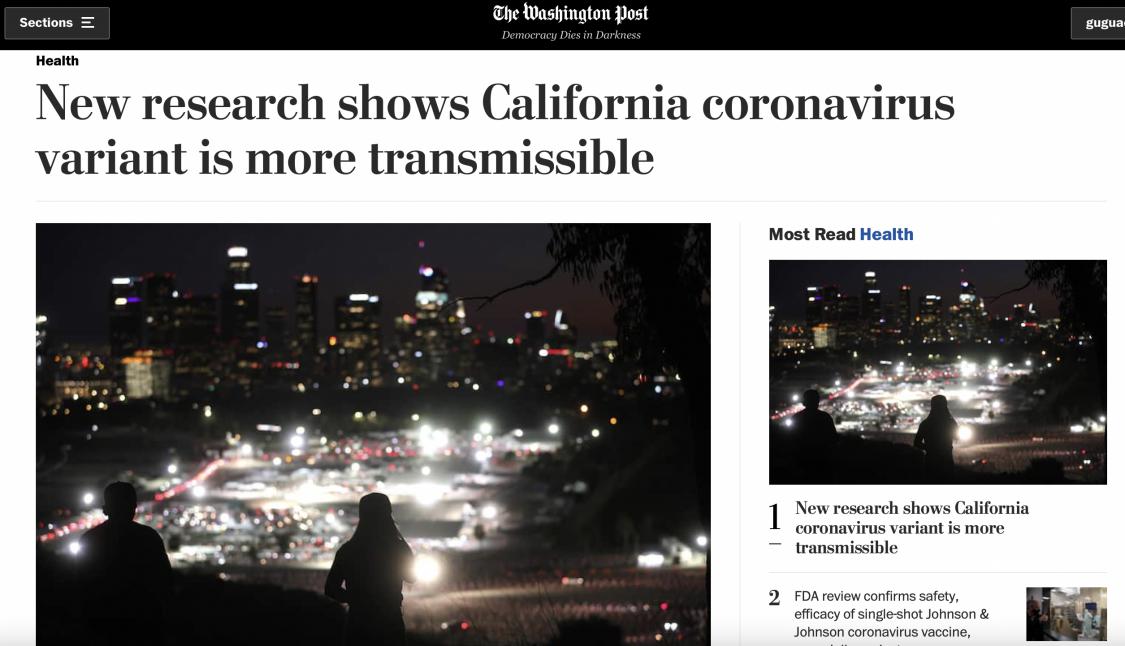 纽约、加州发现的变种病毒扩散 美新增病例下降趋势按下暂停键