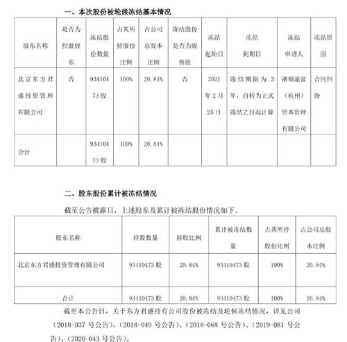 ST椰岛第一大股东所持股份被轮候冻结