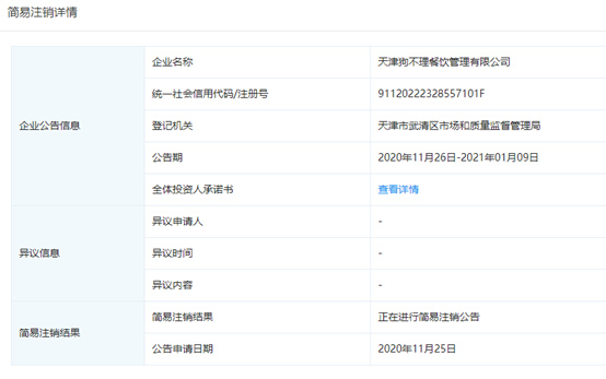 决议解散！狗不理集团又一子公司注销