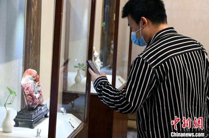 寿山石雕中国工艺美术大师作品展吸引观众观展。　刘可耕摄