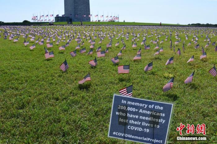 资料图：美国华盛顿国家广场插上美国国旗悼念新冠逝者。<a target='_blank' href='http://www.chinanews.com/'><p  align=