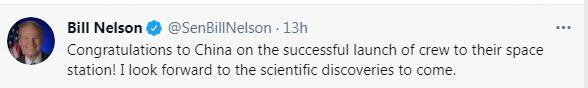 美国国家航天局局长尼尔森社交账号截图